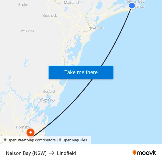 Nelson Bay (NSW) to Lindfield map