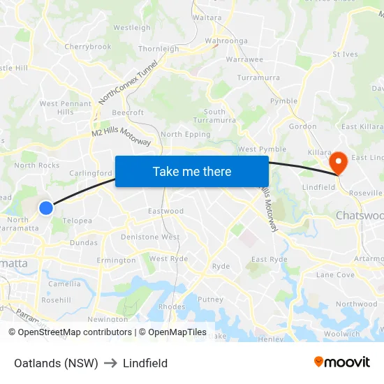 Oatlands (NSW) to Lindfield map