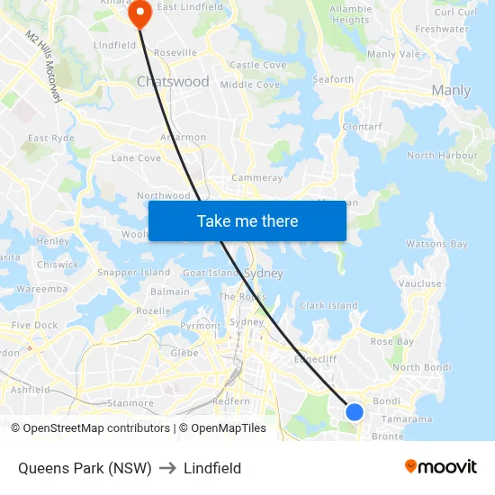Queens Park (NSW) to Lindfield map