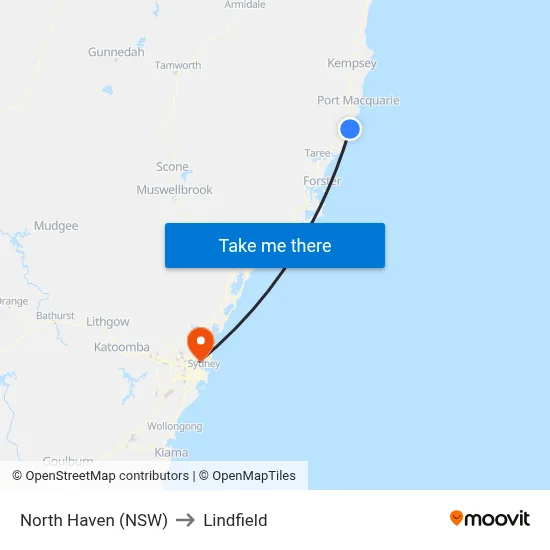 North Haven (NSW) to Lindfield map