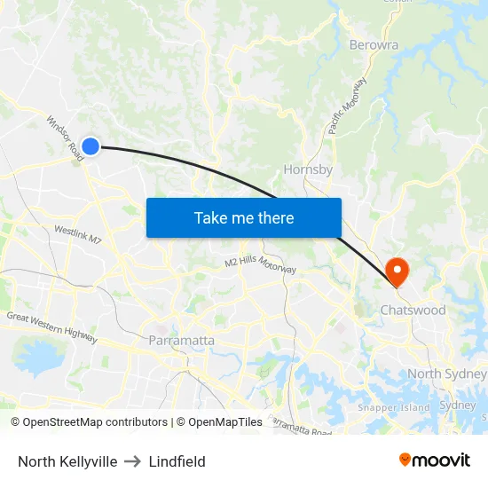North Kellyville to Lindfield map