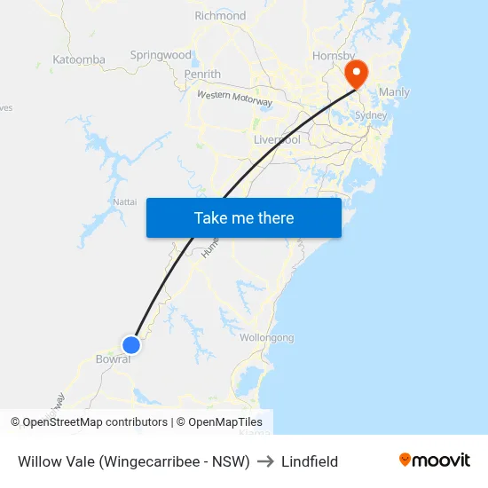 Willow Vale (Wingecarribee - NSW) to Lindfield map