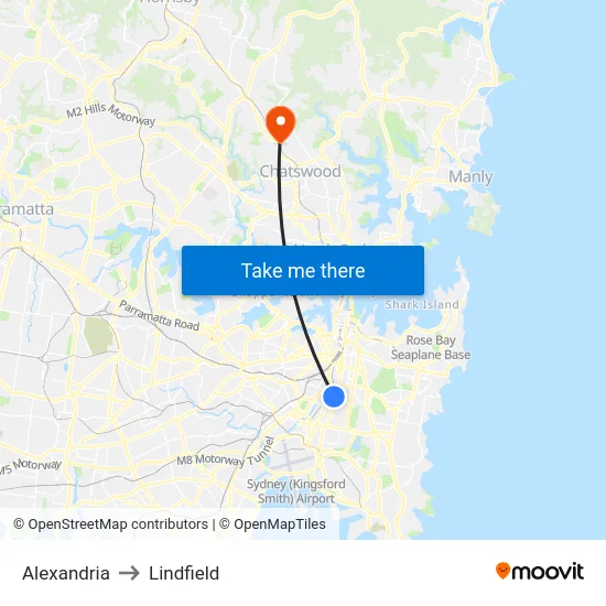 Alexandria to Lindfield map