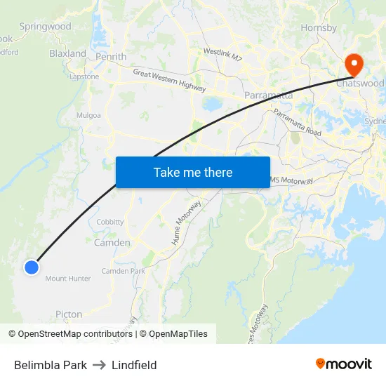Belimbla Park to Lindfield map