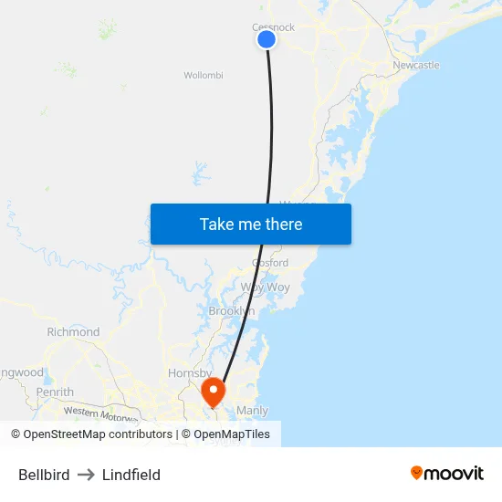 Bellbird to Lindfield map