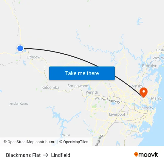 Blackmans Flat to Lindfield map