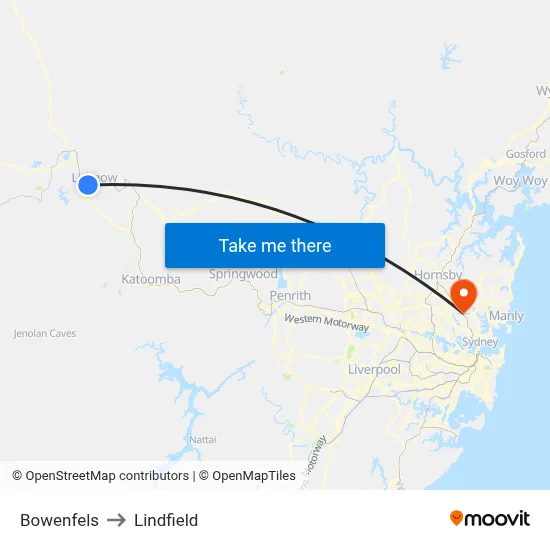 Bowenfels to Lindfield map