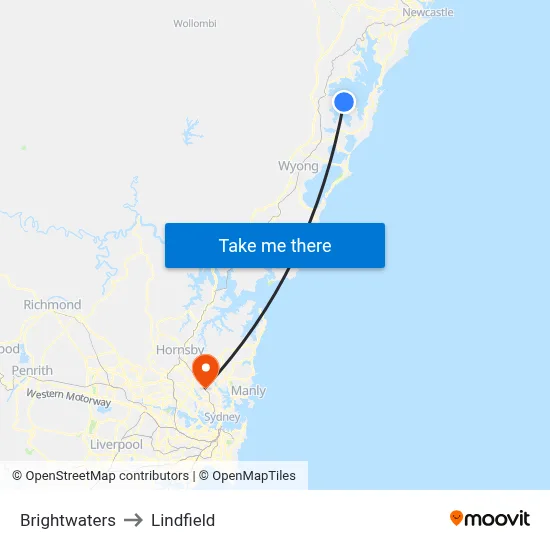 Brightwaters to Lindfield map