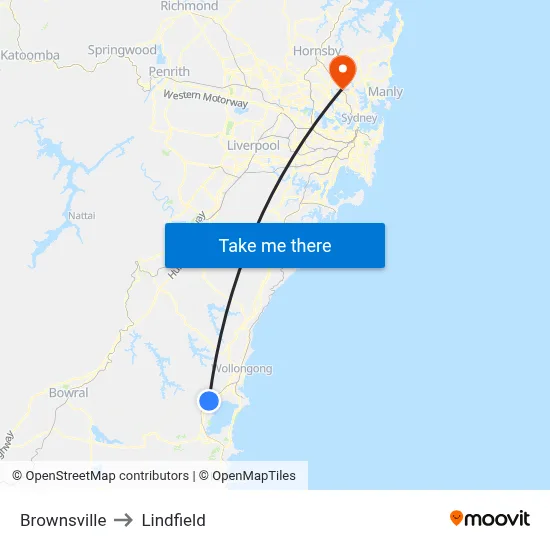 Brownsville to Lindfield map