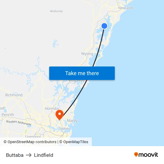 Buttaba to Lindfield map