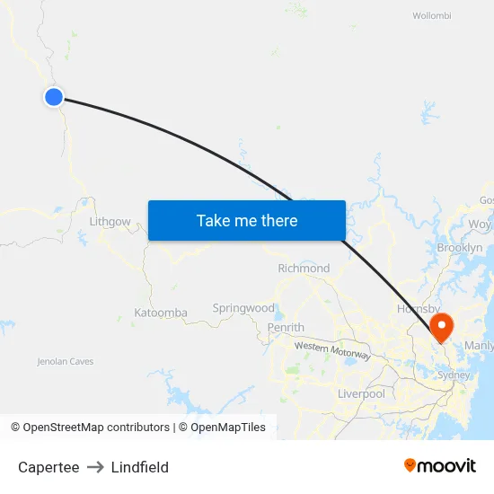 Capertee to Lindfield map