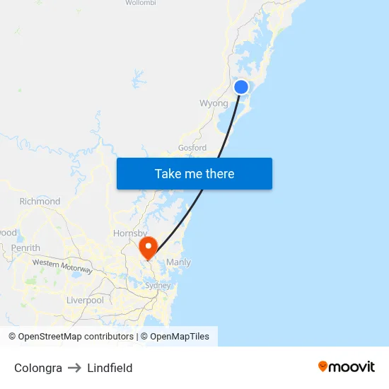 Colongra to Lindfield map