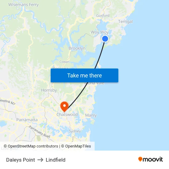 Daleys Point to Lindfield map