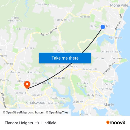 Elanora Heights to Lindfield map