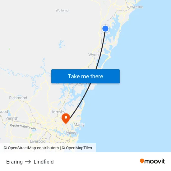 Eraring to Lindfield map