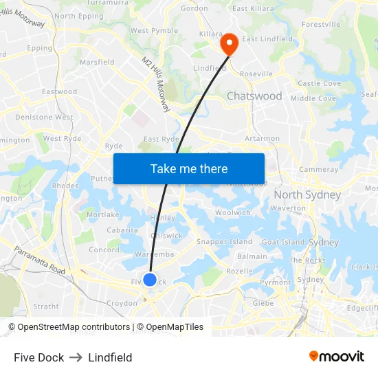 Five Dock to Lindfield map