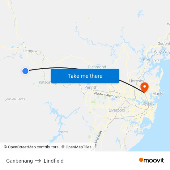 Ganbenang to Lindfield map