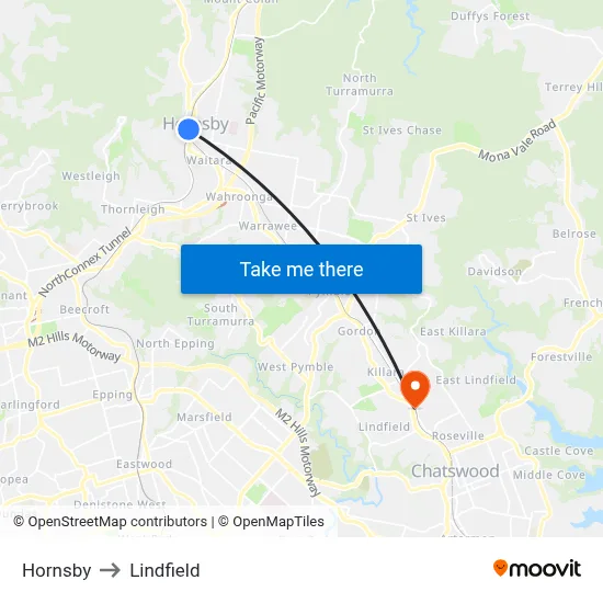 Hornsby to Lindfield map
