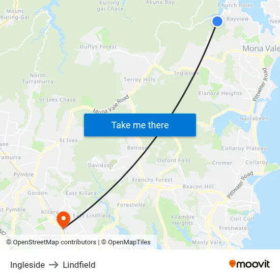 Ingleside to Lindfield map