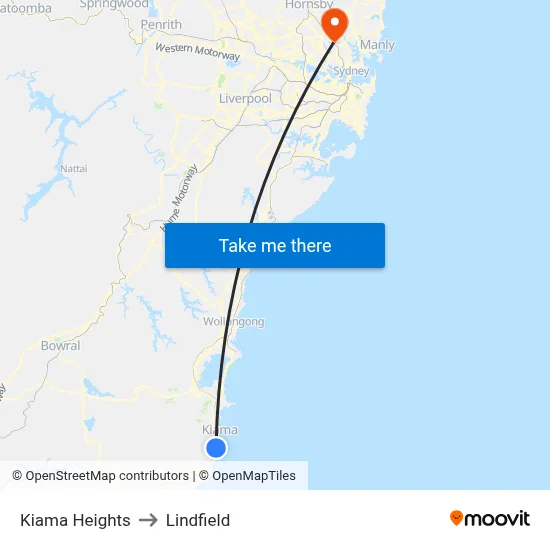 Kiama Heights to Lindfield map