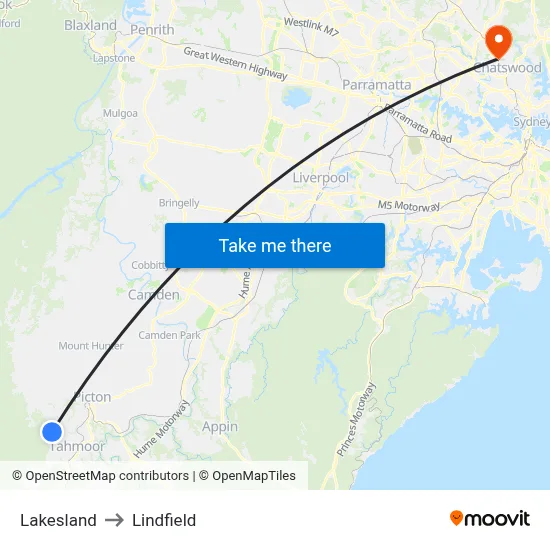 Lakesland to Lindfield map