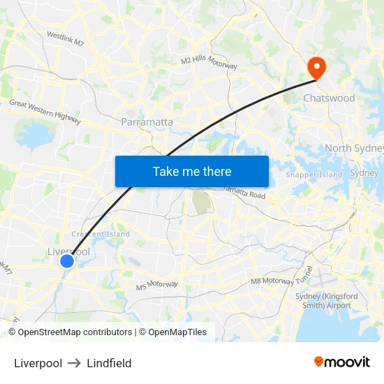 Liverpool to Lindfield map