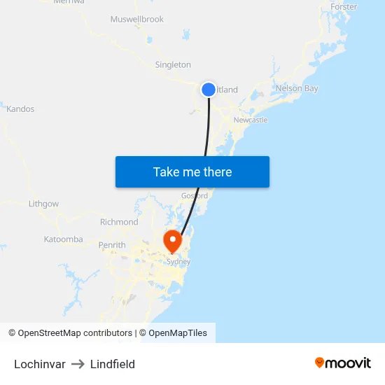 Lochinvar to Lindfield map