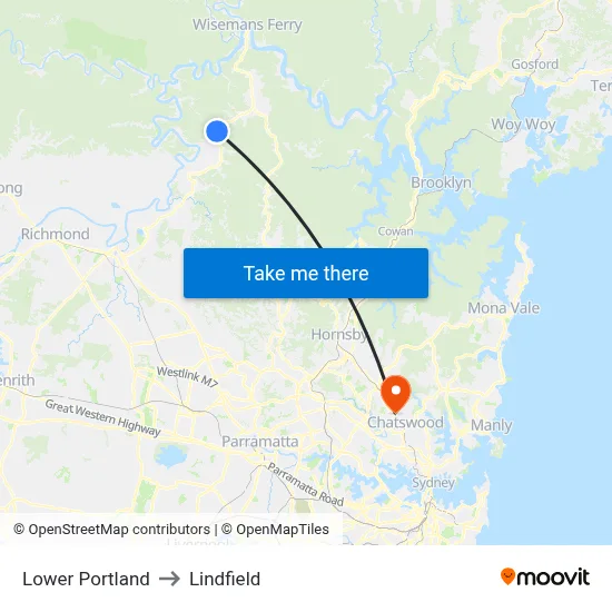 Lower Portland to Lindfield map