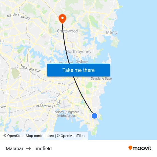 Malabar to Lindfield map