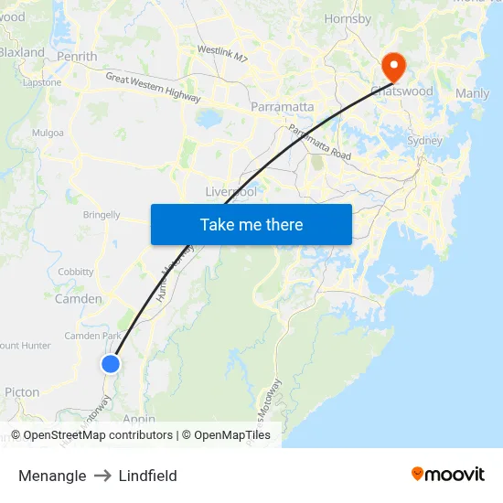 Menangle to Lindfield map