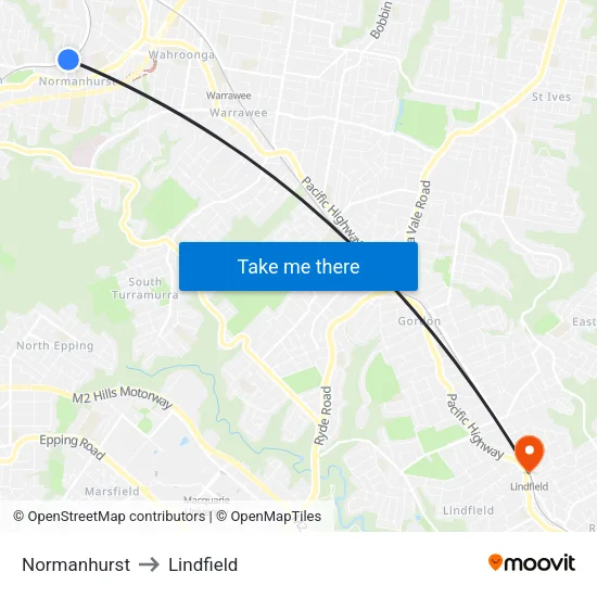 Normanhurst to Lindfield map
