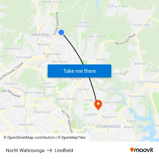 North Wahroonga to Lindfield map