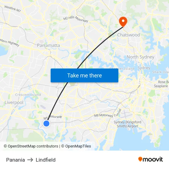 Panania to Lindfield map