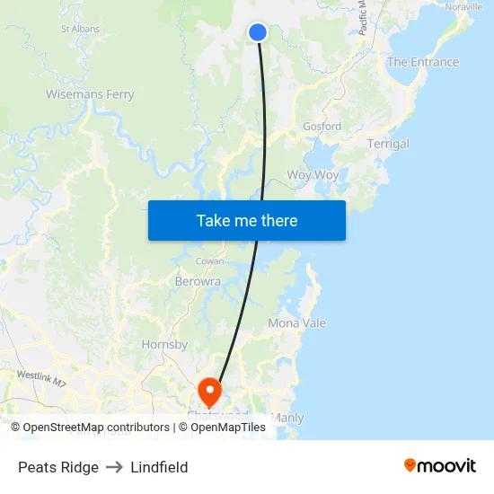 Peats Ridge to Lindfield map