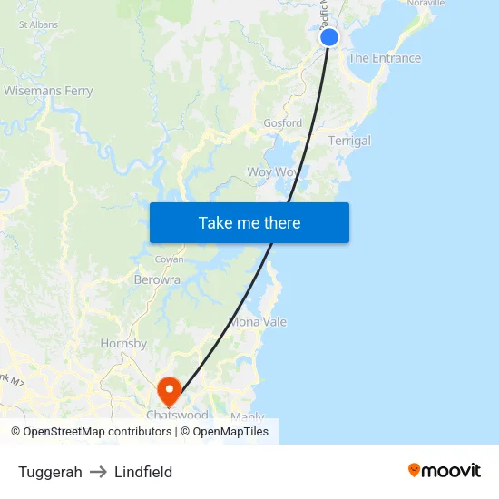 Tuggerah to Lindfield map