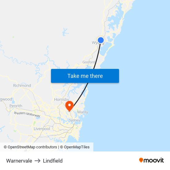 Warnervale to Lindfield map