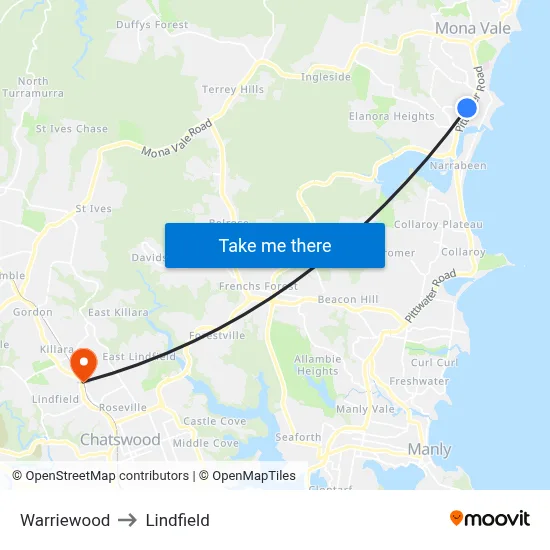 Warriewood to Lindfield map
