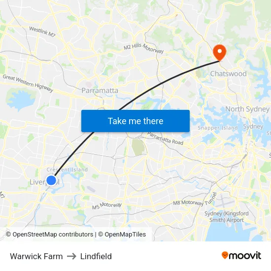 Warwick Farm to Lindfield map