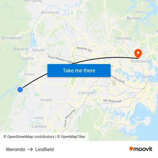 Werombi to Lindfield map