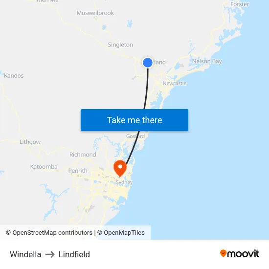 Windella to Lindfield map