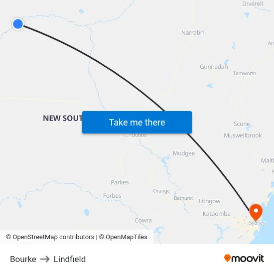 Bourke to Lindfield map
