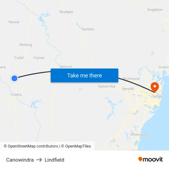 Canowindra to Lindfield map
