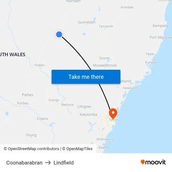 Coonabarabran to Lindfield map