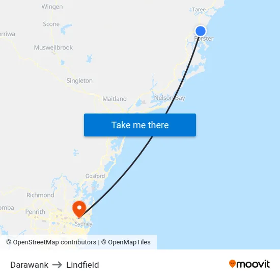 Darawank to Lindfield map
