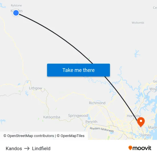 Kandos to Lindfield map