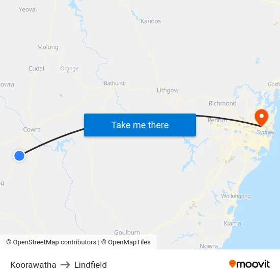Koorawatha to Lindfield map