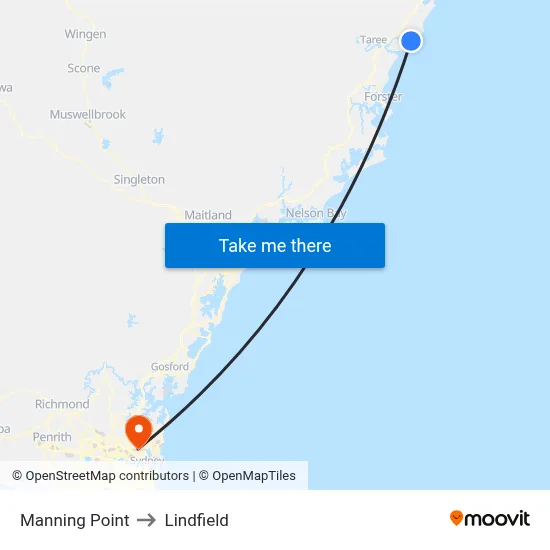 Manning Point to Lindfield map
