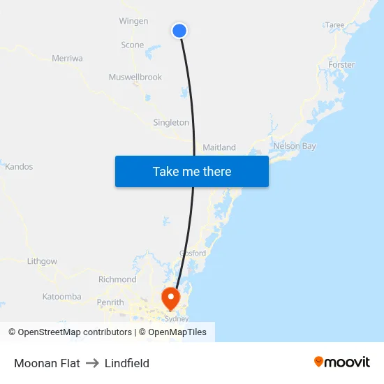 Moonan Flat to Lindfield map