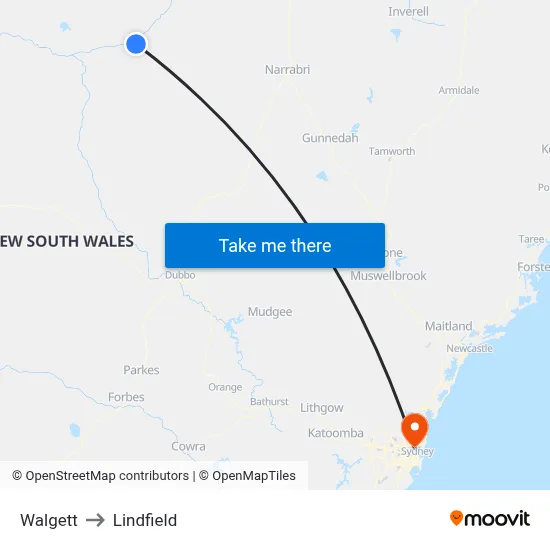 Walgett to Lindfield map