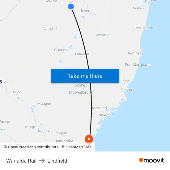 Warialda Rail to Lindfield map